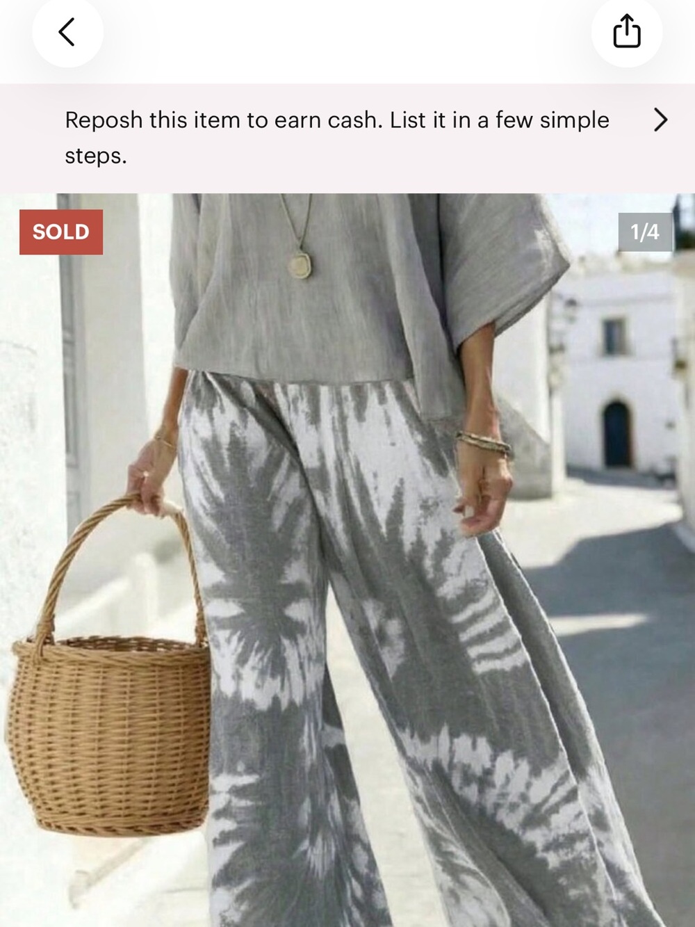 Light Grey Casual Women's Tie-Dye Floral Print Wide-Leg Pants Beach Vacation